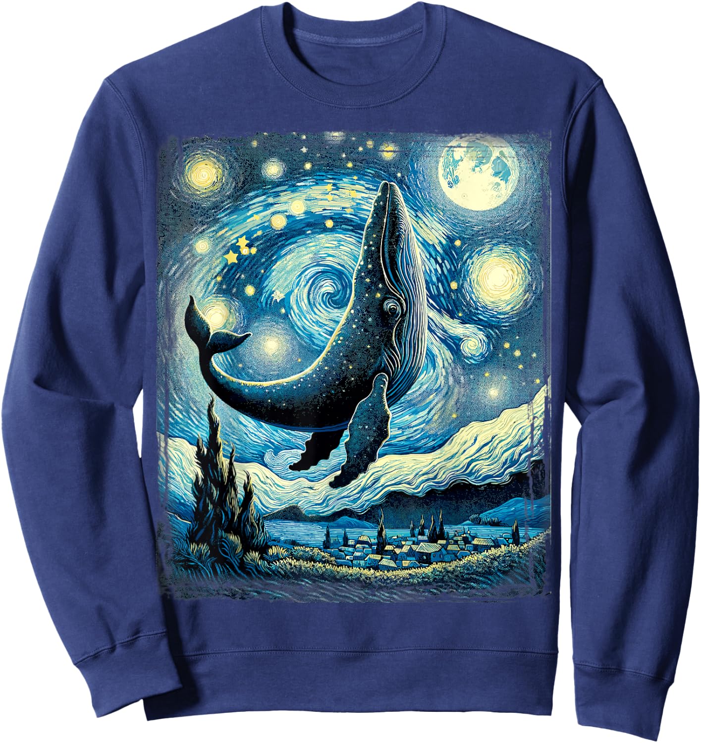 Whale Star Gazer Artistic Van Gogh Style Starry Night Whale Sweatshirt - Sweatshirt | Navy