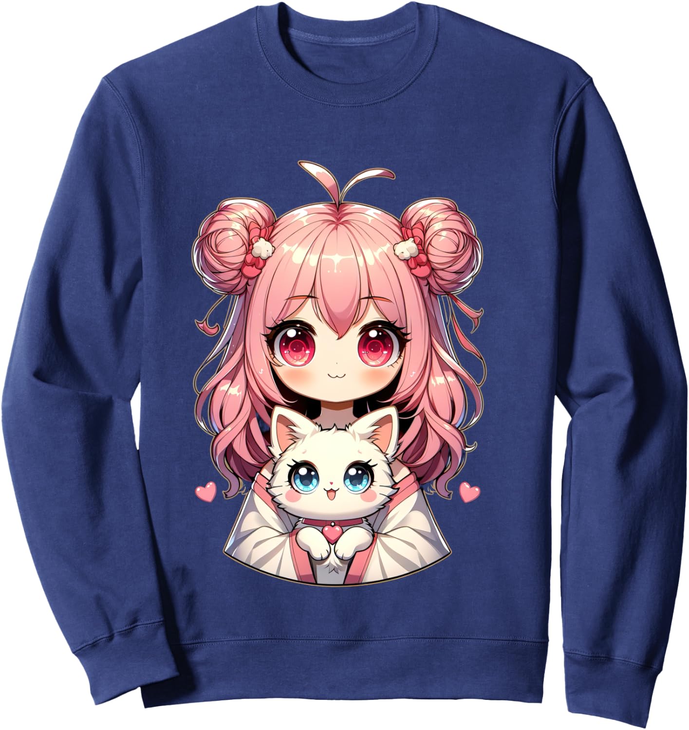 Anime cute cat lovers kawaii manga otaku anime girl pink Sweatshirt - Sweatshirt | Navy