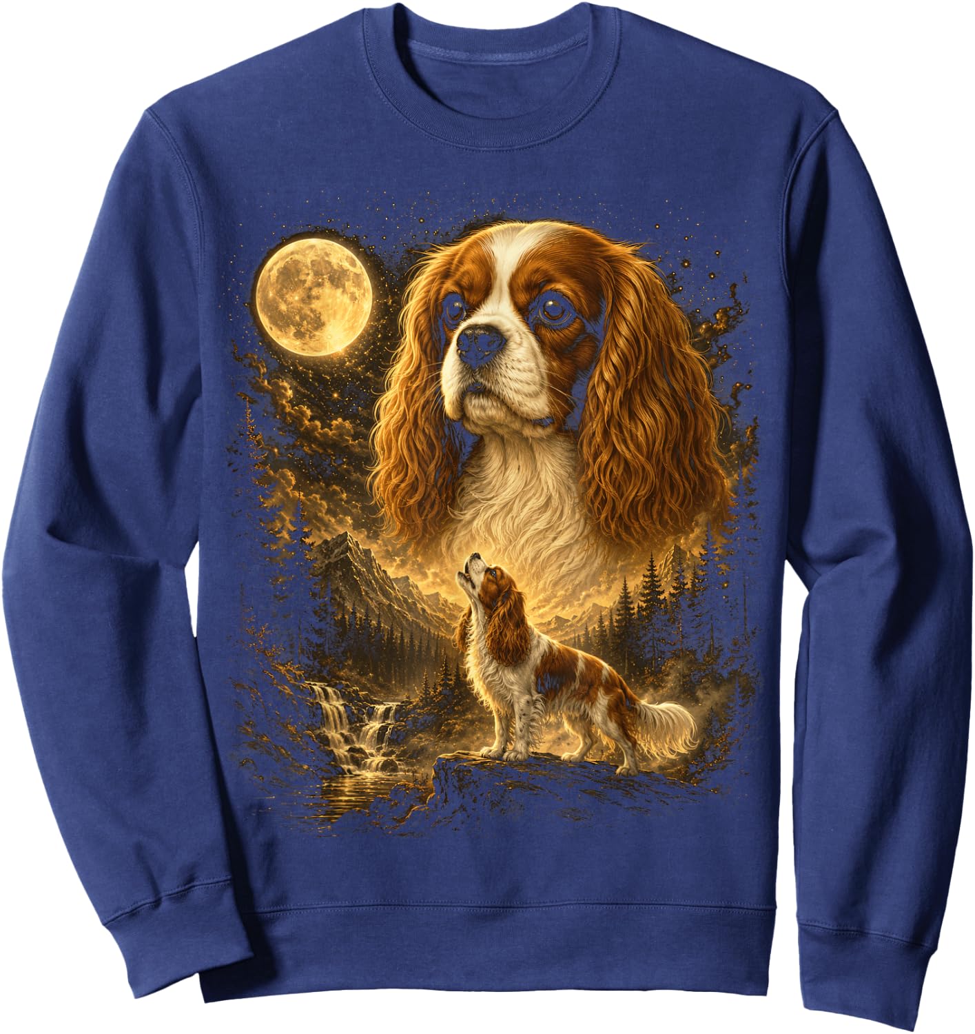 Cavalier King Charles Spaniel Howling to The Moon Sweatshirt - Sweatshirt | Navy