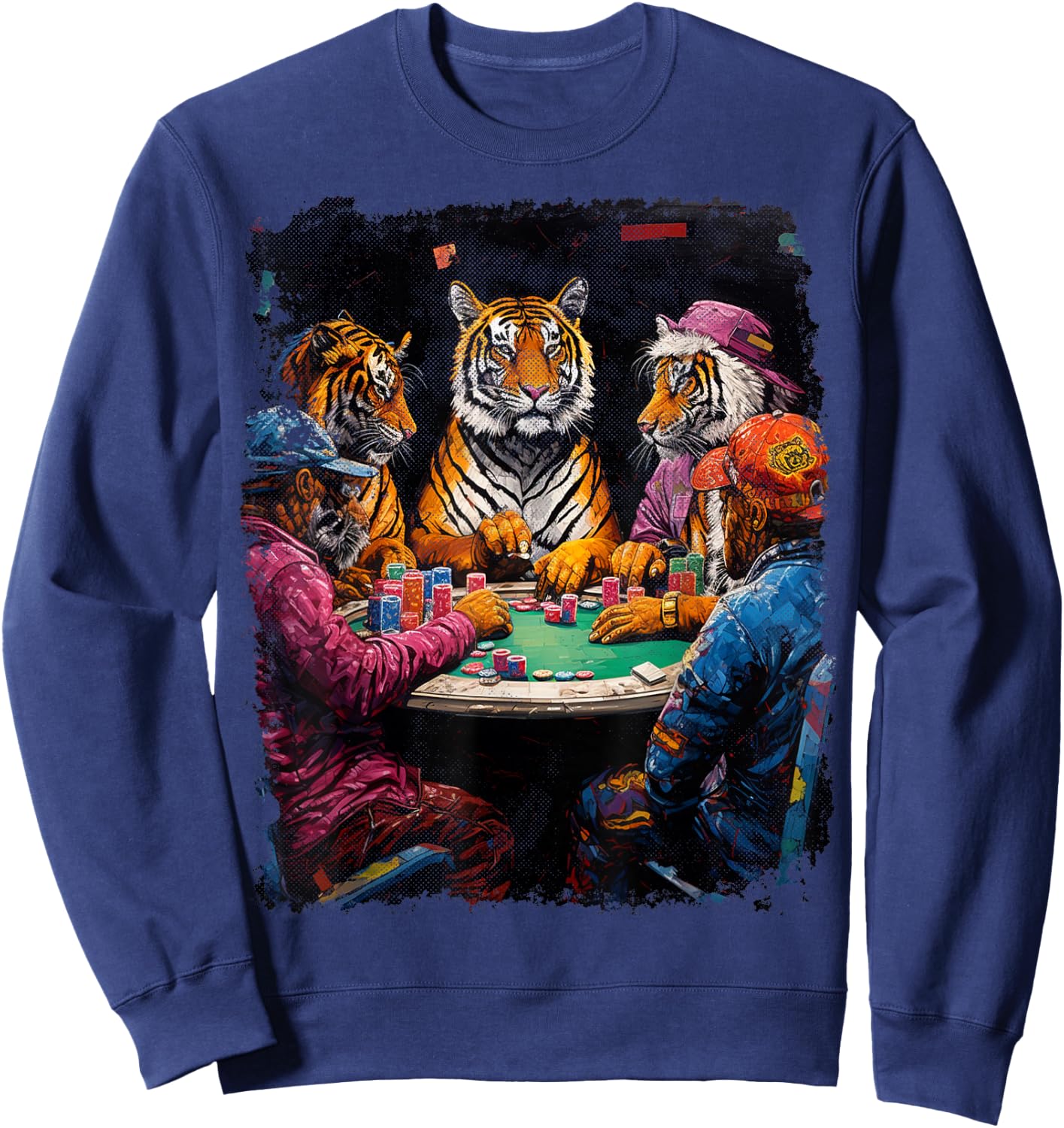 Funny Tiger Animal Playing Poker Sweatshirt - Sweatshirt | Navy