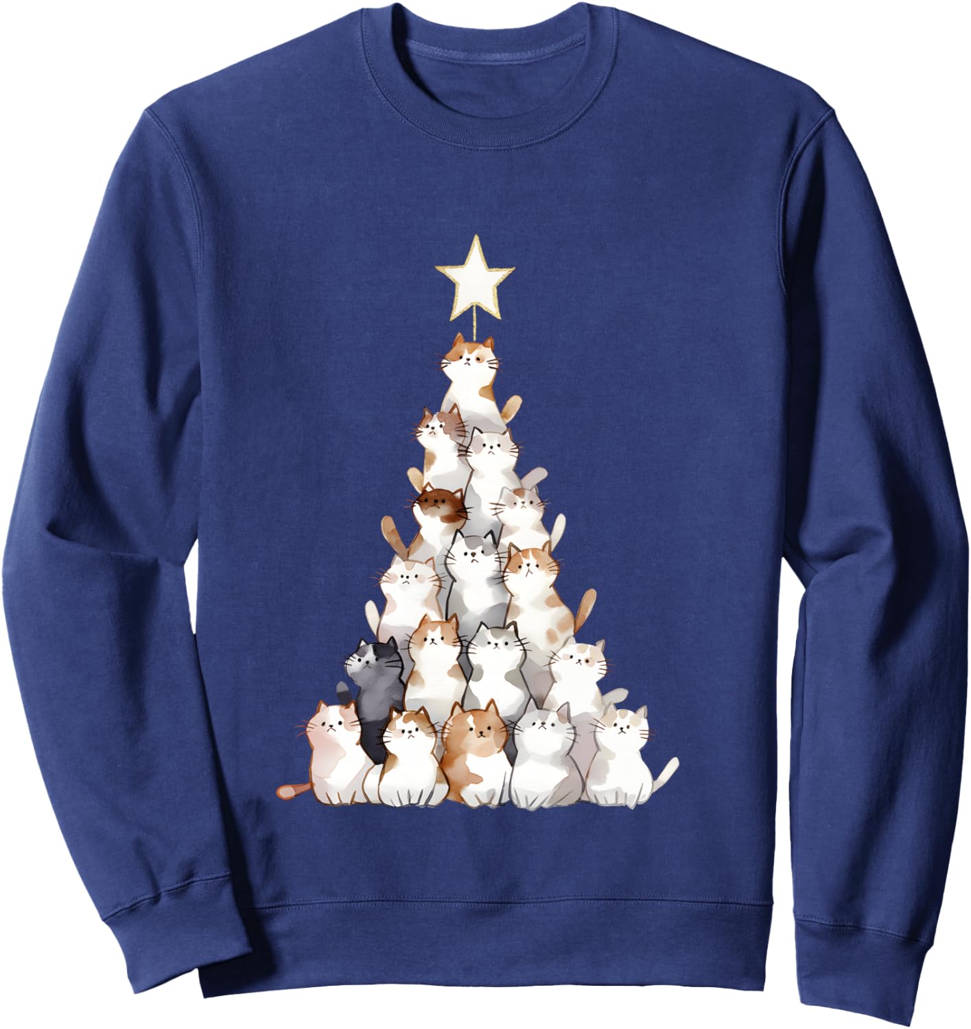 Arbre à Chat Amusant pour Hommes, Femmes, Enfants, Chat Moche de Noël Manche Longue Sweatshirt - Sweatshirt | Navy
