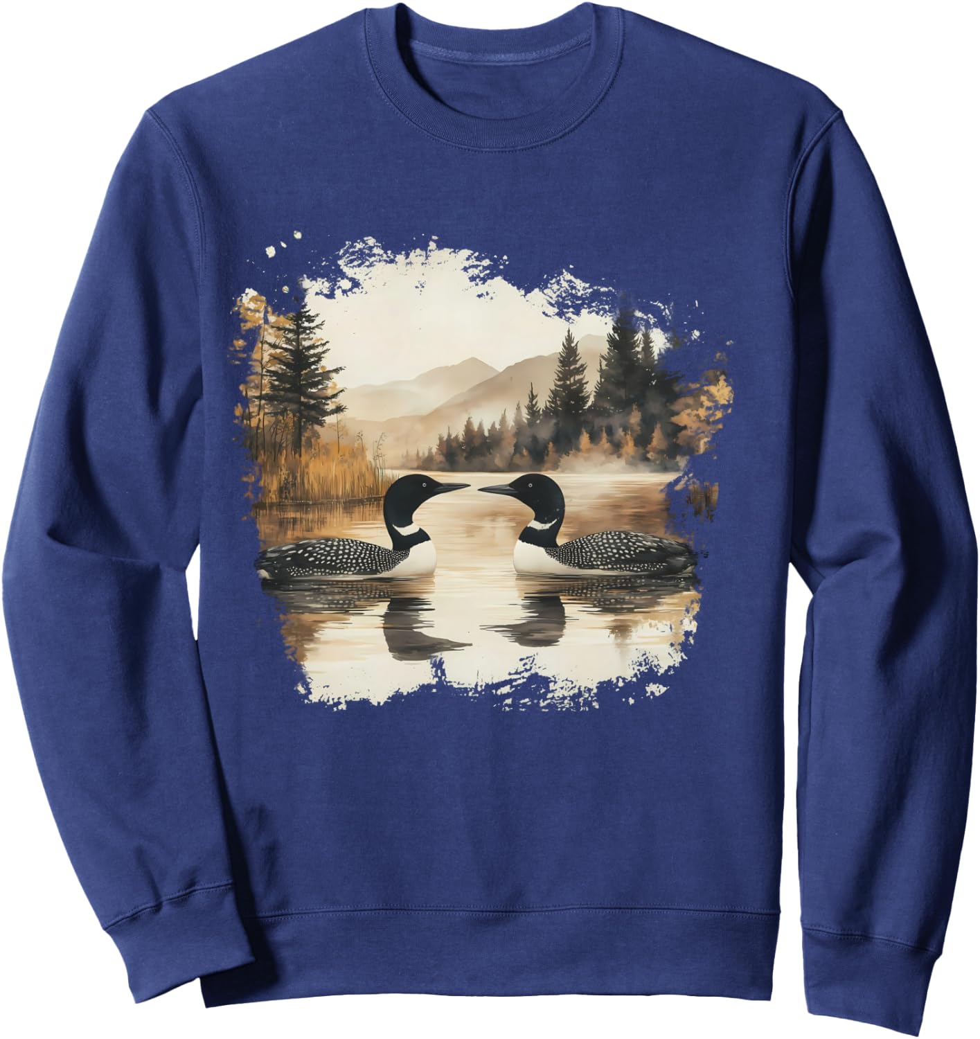 Retro Loon Wilderness Scene Women Sweatshirt - Sweatshirt | Navy