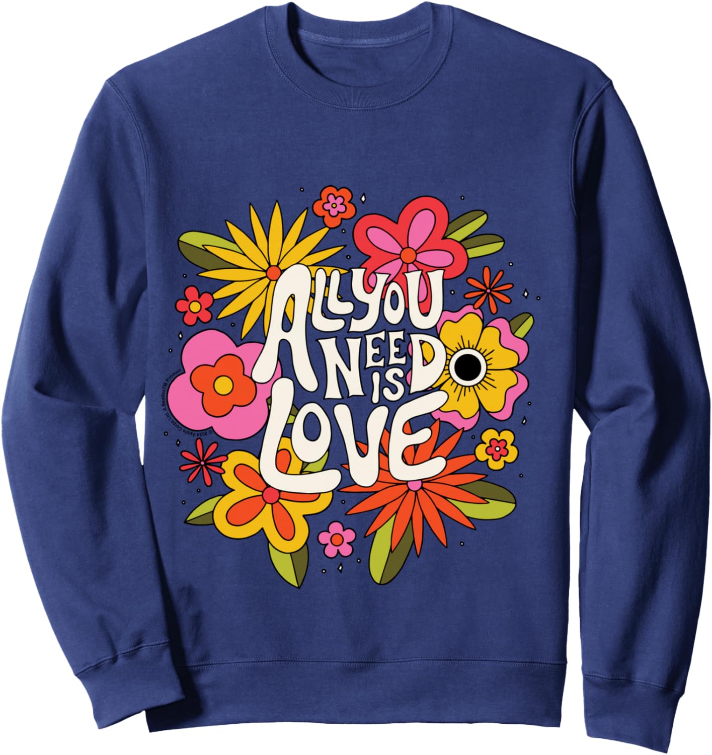 The Beatles - All You Need Is Love Retro Flowers , Black Sweatshirt - Sweatshirt | Navy