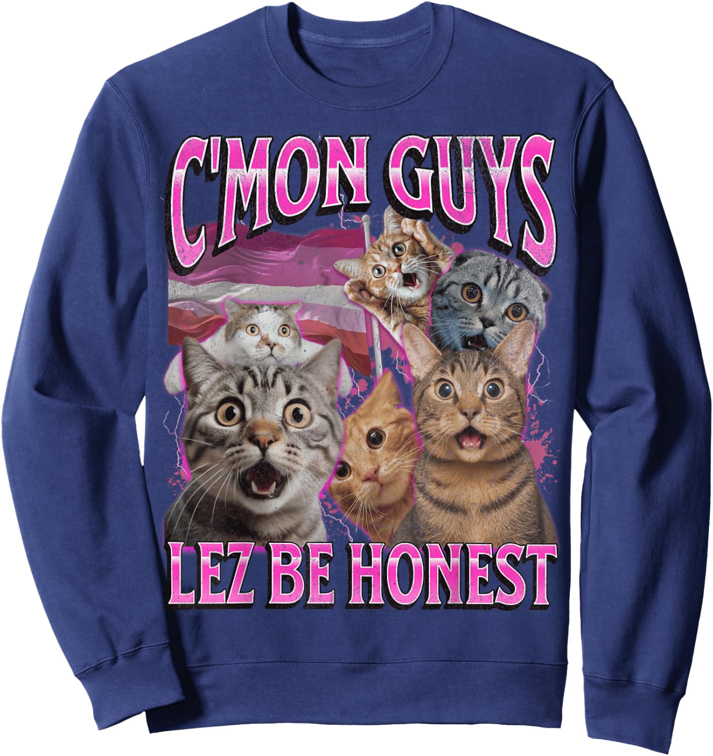 Lez Be Honest Funny Lesbian Cat Gay Pride LGBTQ Pun Bootleg Sweatshirt - Sweatshirt | Navy