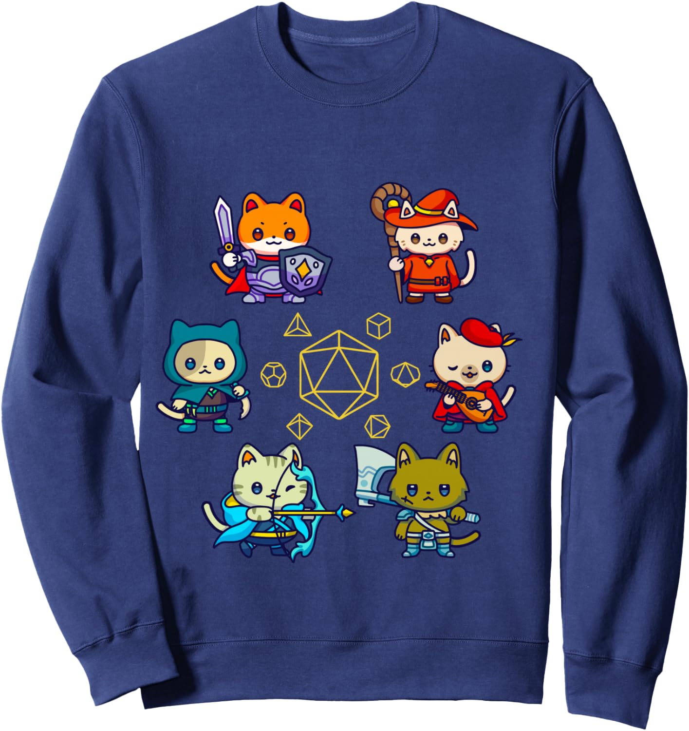RPG Gamer Cats D20 Dice Nerdy Geek Cat Men, Women, Child , Black, S Sweatshirt - Sweatshirt | Navy