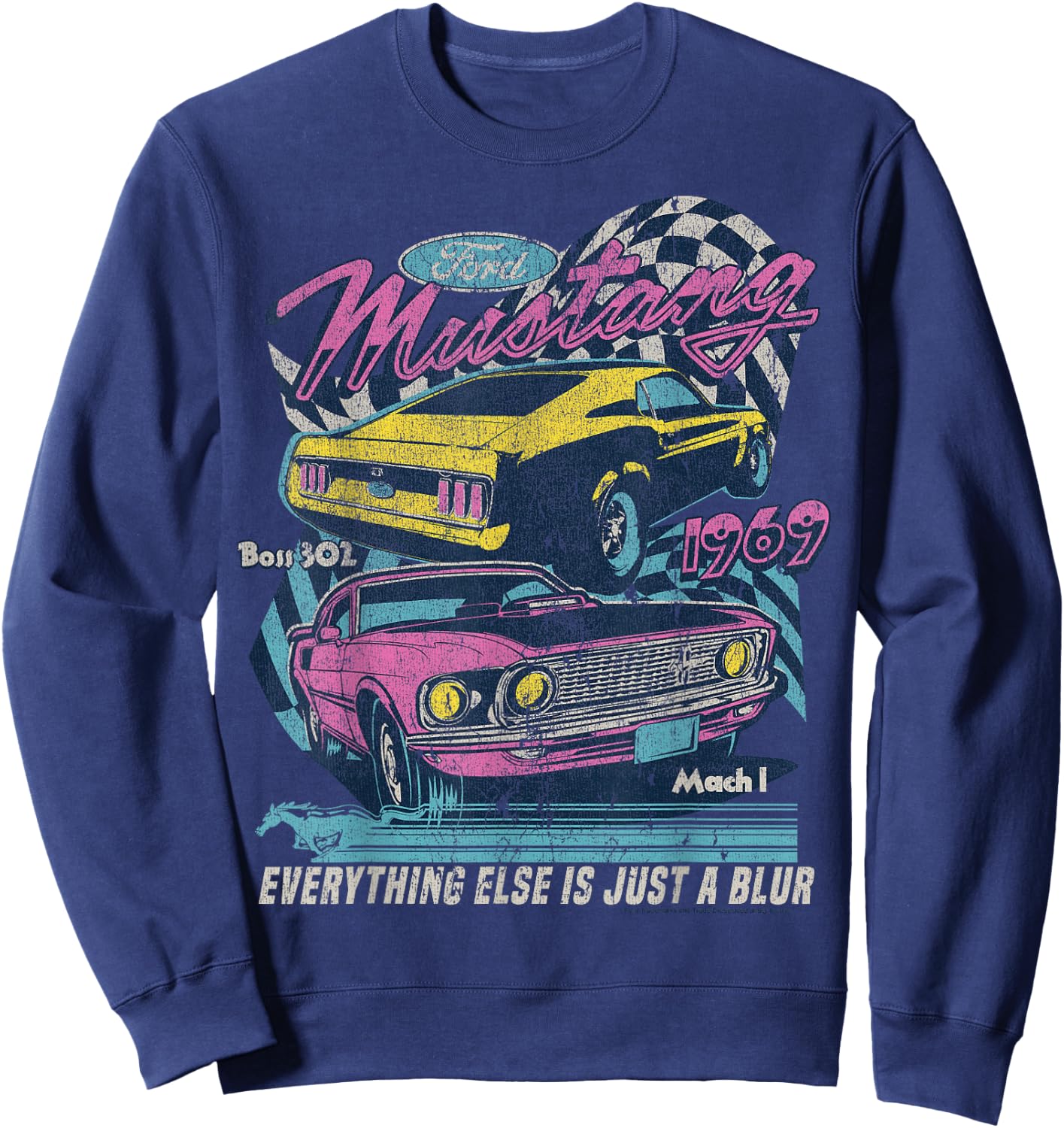 Ford Vintage Mustang Mach 1 1969 Boss 302 Just A Blur , black Sweatshirt - Sweatshirt | Navy