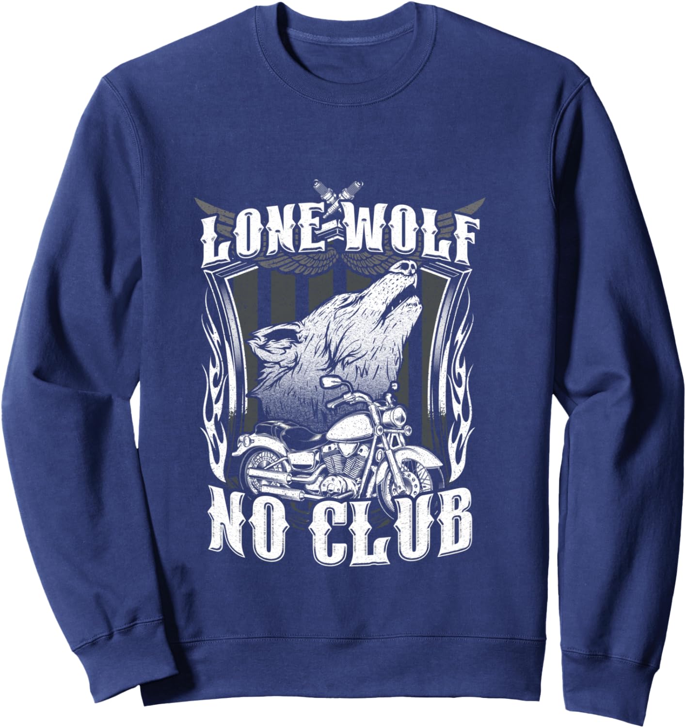 Lone Wolf No Club Moto Rider Biker Wolves Femme Homme Manche Longue Sweatshirt - Sweatshirt | Navy