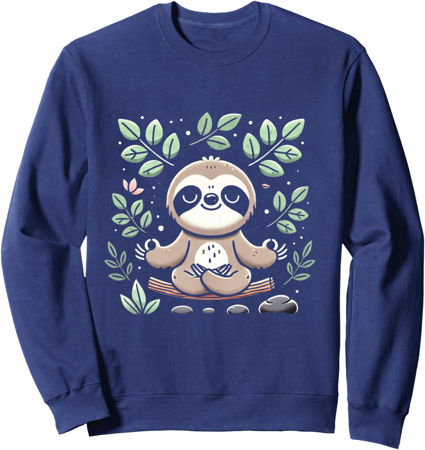 Paresseux mignon et drôle méditant la paix paresseux zen Manche Longue Sweatshirt - Sweatshirt | Navy