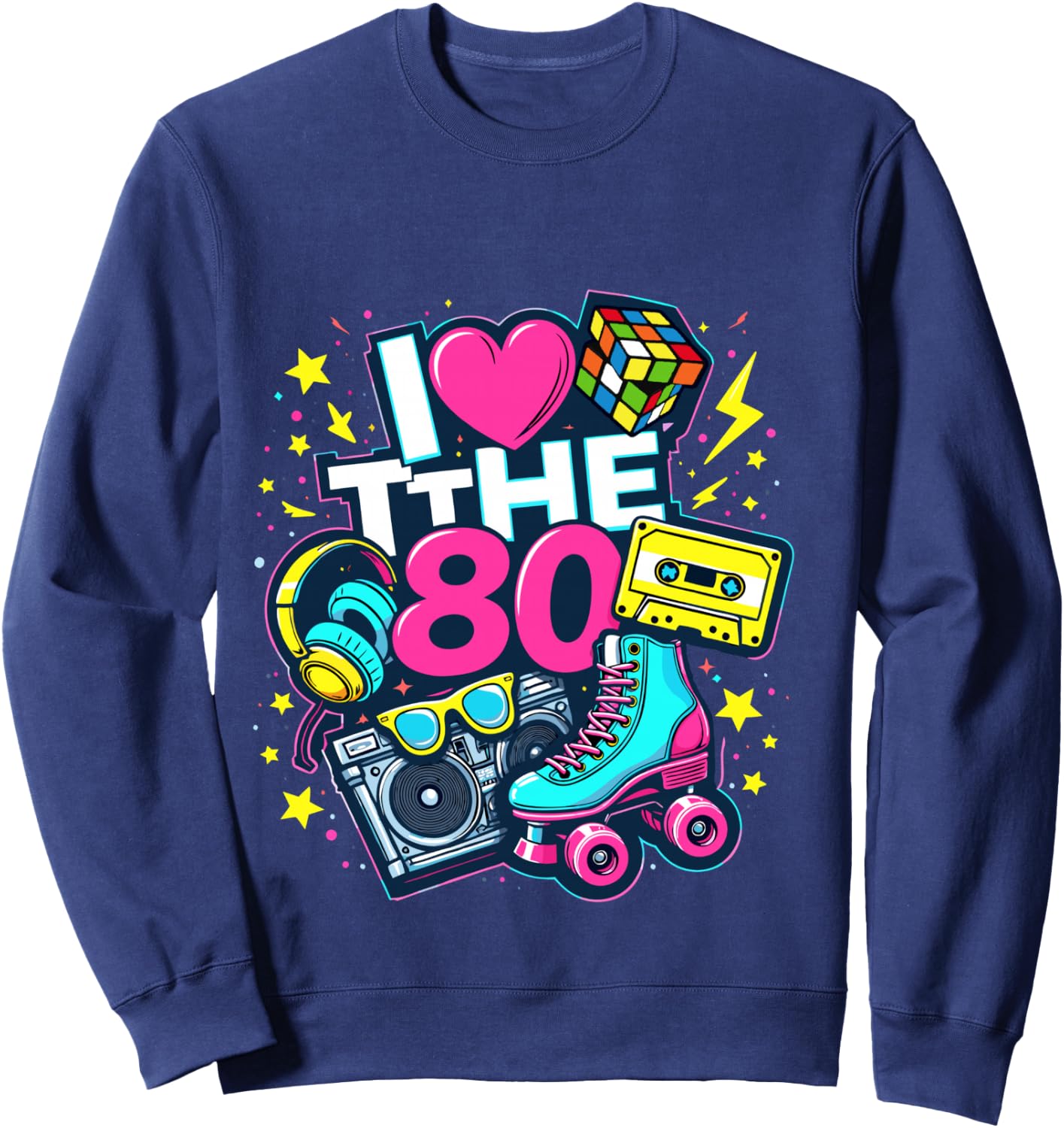 I Love The 80s Shirt Men Women Vintage 80s Party Costume , Black, S Sweatshirt - Sweatshirt | Navy