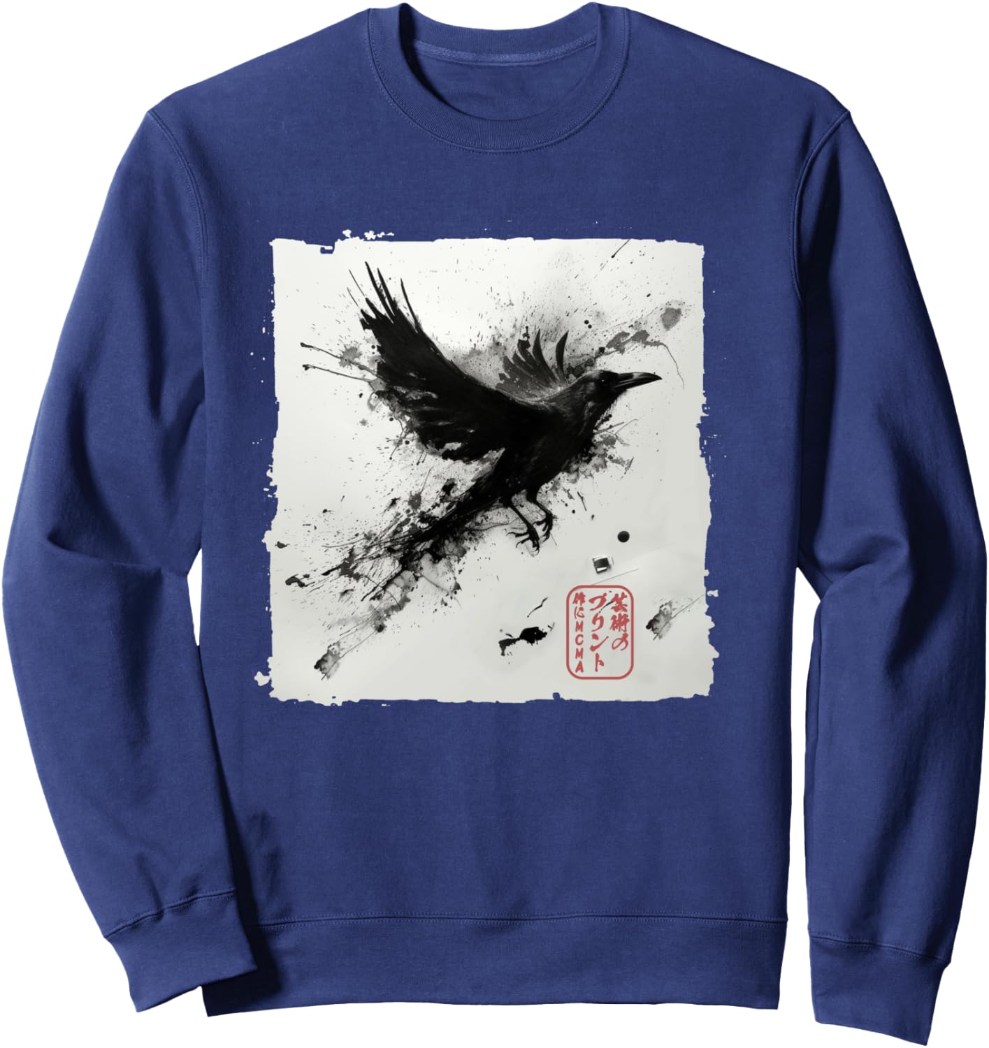 Japanische Kunsttinte Rabe/Krähe – Herren, Damen, Kinder Grafik Langarmshirt Sweatshirt - Sweatshirt | Navy