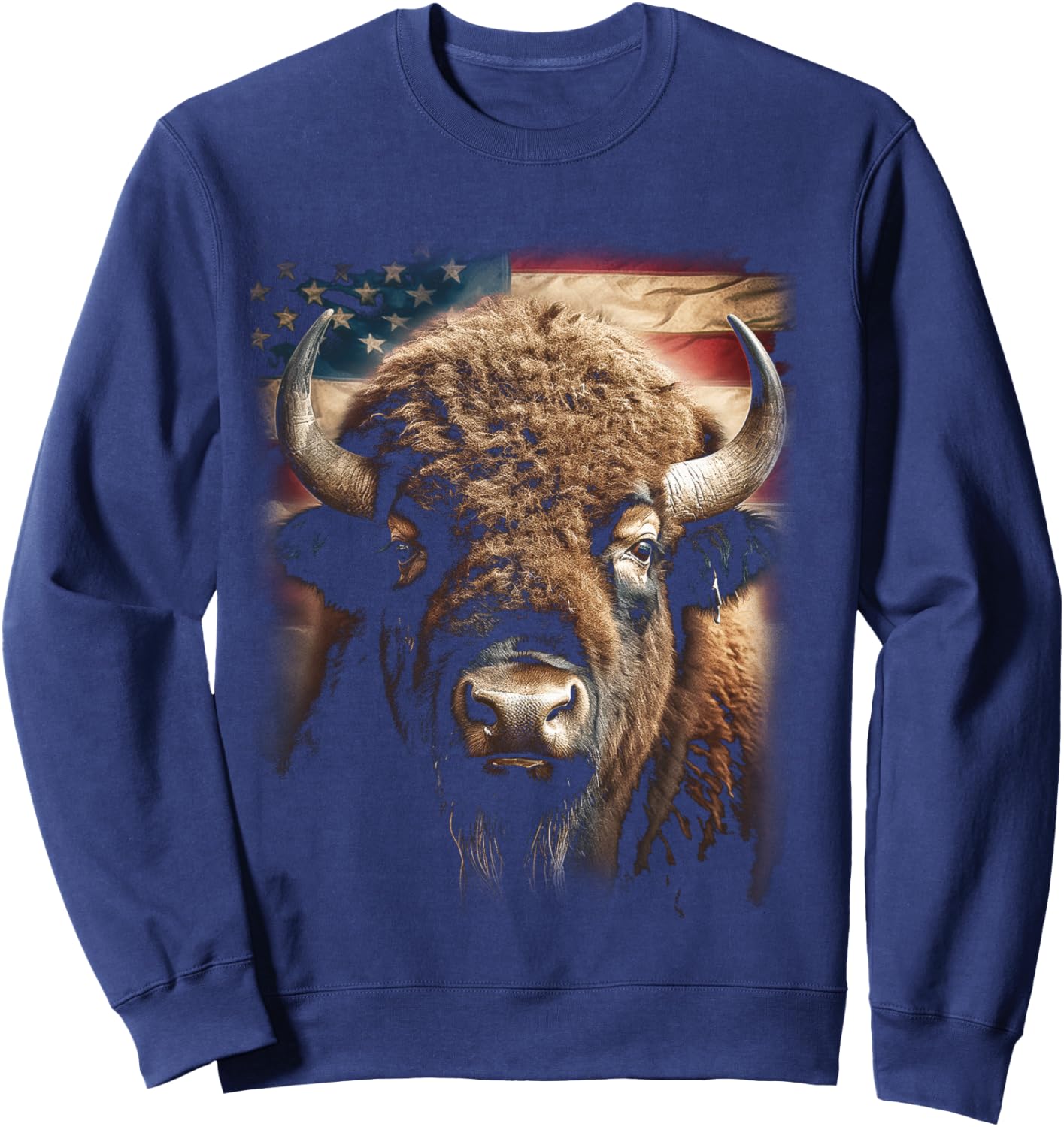 Western Buffalo American Bison USA Buffalo American flag Sweatshirt - Sweatshirt | Navy