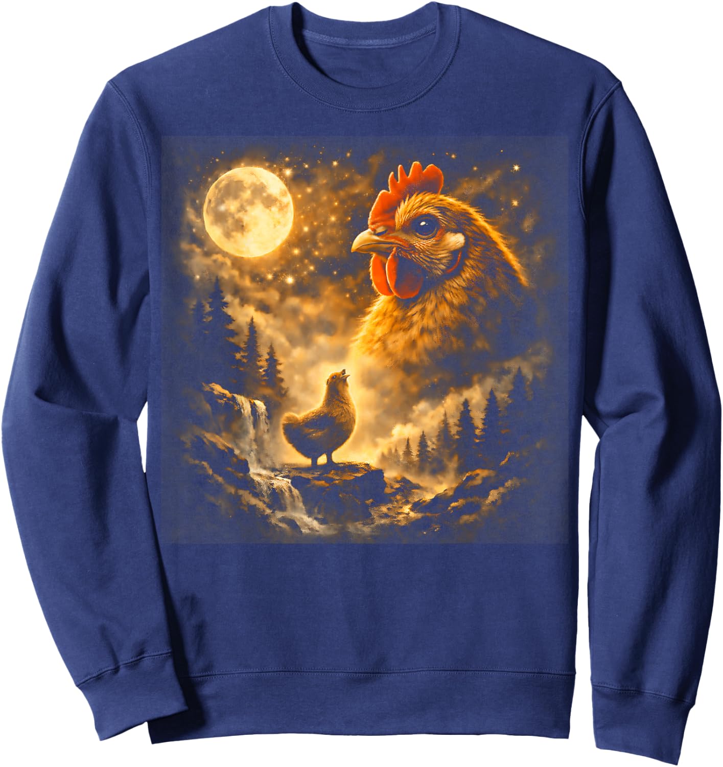 Funny Chicken Howling Moon Y2K Brainrot Meme Sweatshirt - Sweatshirt | Navy