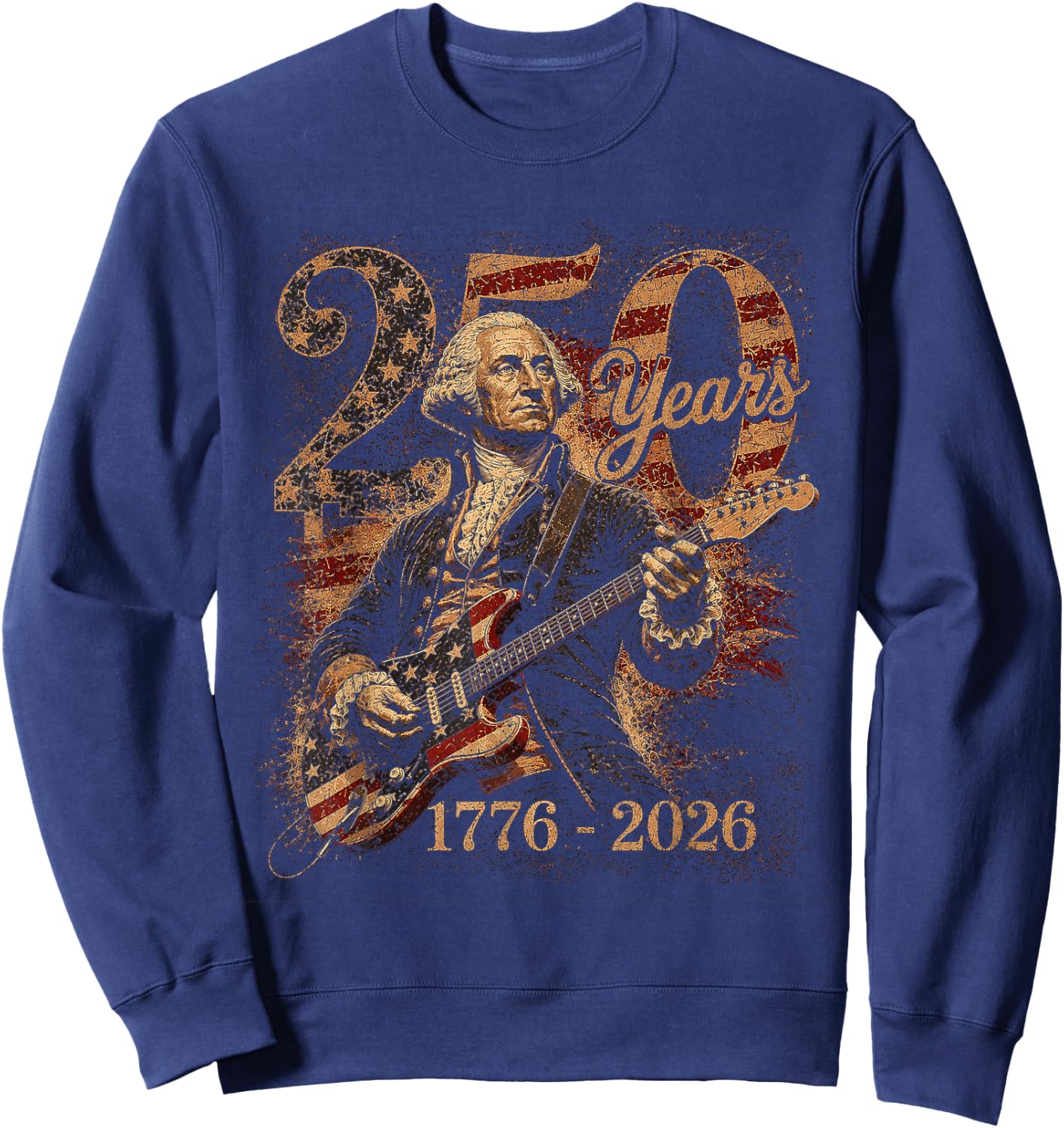 Vintage George Washington Playing Guitar 250 Years America Sweatshirt - Sweatshirt | Navy