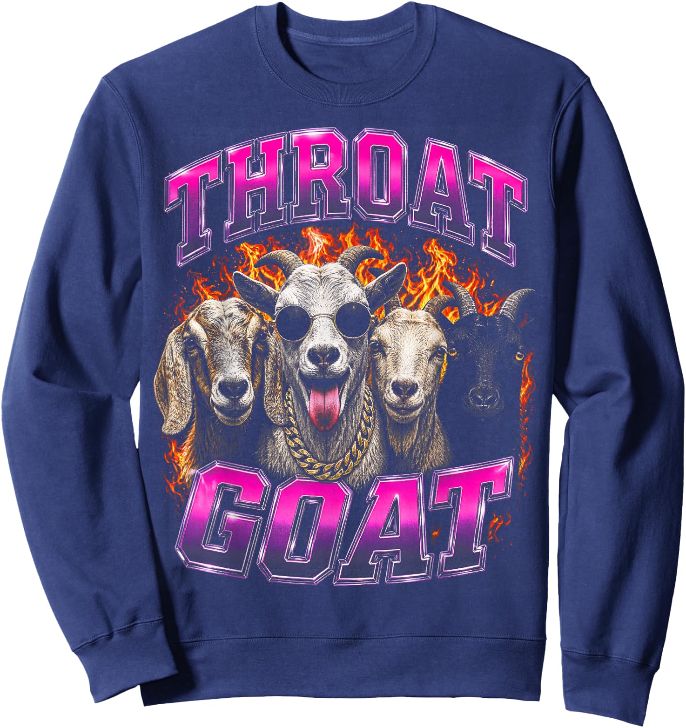 Throat Goat Funny Adult Humor Bootleg Y2K Graphic Sweatshirt - Sweatshirt | Navy
