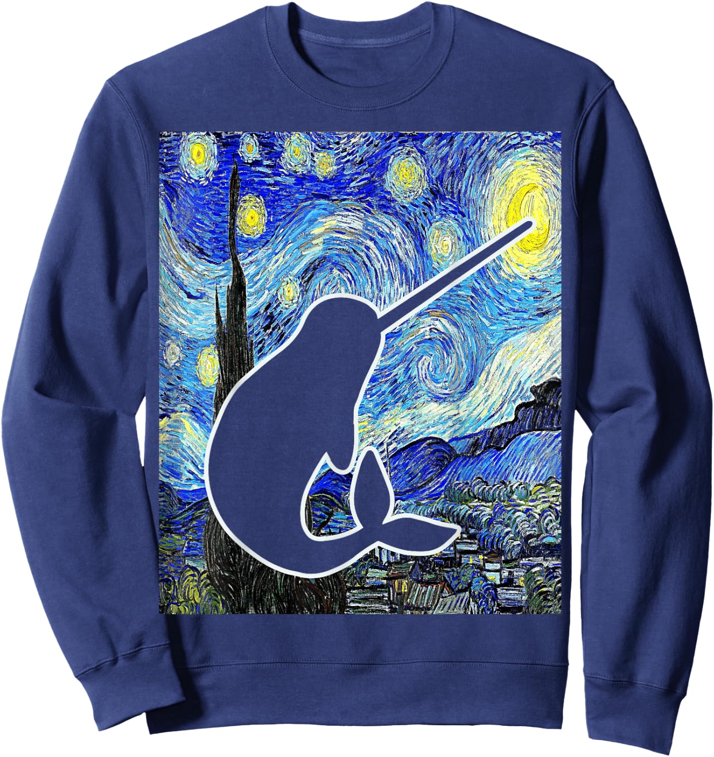 Narwhal Starry Night Narwhal Van Gogh Painting Cetology Sweatshirt - Sweatshirt | Navy