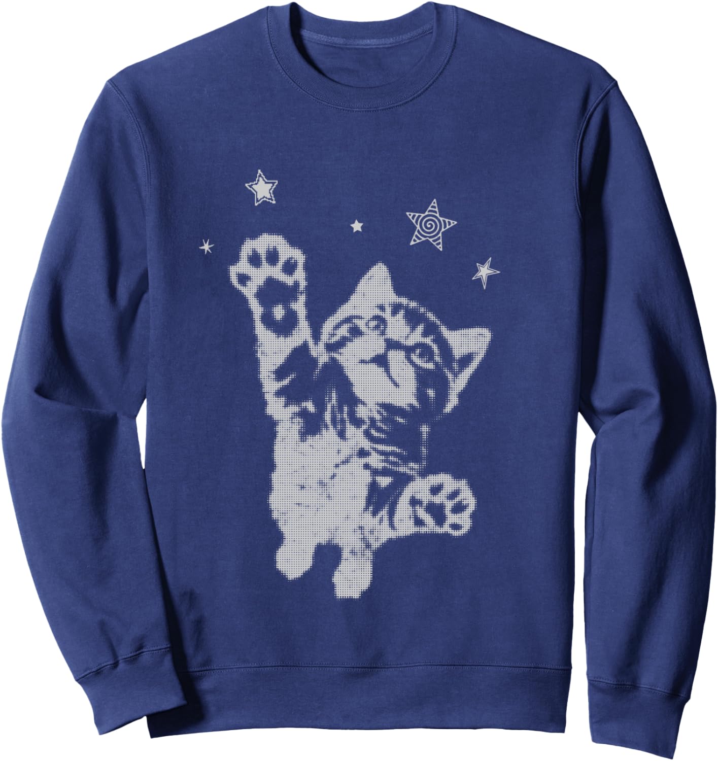 Y2K Cat Jumping Stars Silly 90s 2000s Grunge Vintage Graphic Sweatshirt - Sweatshirt | Navy