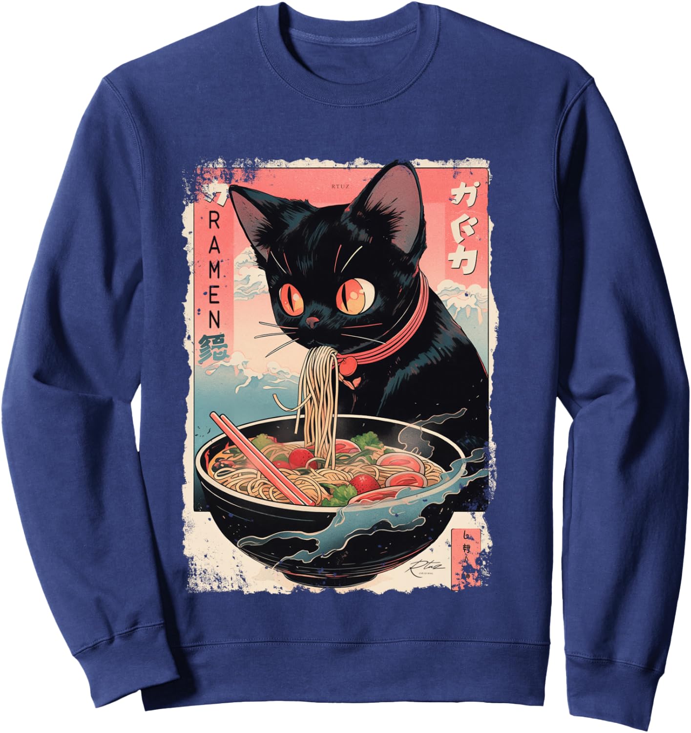 Cat Ramen Noodle Japanese Anime Manga Ramen Kawaii Cat Shirt, black Sweatshirt - Sweatshirt | Navy