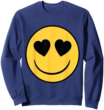 Emoji Official Retro Eyes Heart Shaped Yellow Smiling Face Sweatshirt - Sweatshirt | Navy