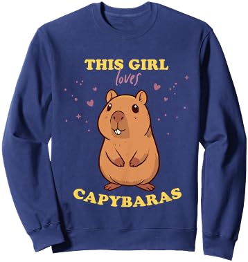 Adorable Capybara Girl Rodent & Guinea Pig Fan , Blue, Female X-Small Sweatshirt - Sweatshirt | Navy