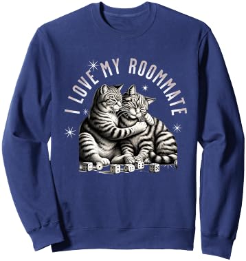 I Love My Roommate, Vintage Cats Lovers Sweatshirt - Sweatshirt | Navy