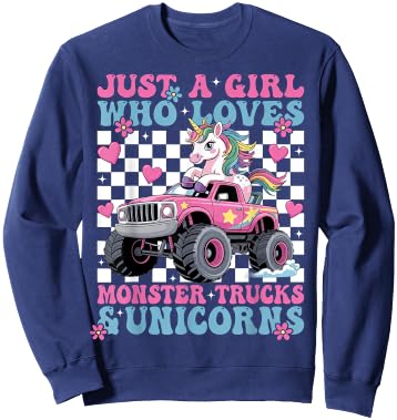 Just a Girl Who Loves Monster Trucks and Unicorns Girls Sweatshirt - Sweatshirt | Navy