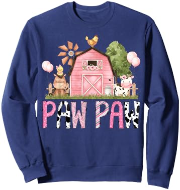 Paw Paw Pink Farm Animal Birthday Kids Matching Family Sweatshirt - Sweatshirt | Navy