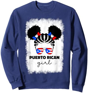 Puerto Rican Girl For Little Kids Girls Puerto Rico PR Flag Sweatshirt - Sweatshirt | Navy