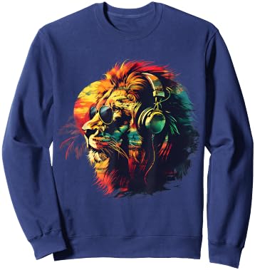 Rasta Reggae Lion Of Judah Jamaican Reggae Music Headphone Sweatshirt - Sweatshirt | Navy