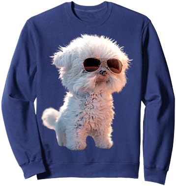 Maltese Bichon with Sunglasses Dog Love , Black, S Sweatshirt - Sweatshirt | Navy