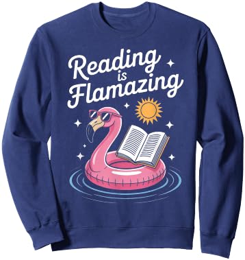 Reading is Flamazing Funny Book Lover Flamingo Reader Sweatshirt - Sweatshirt | Navy