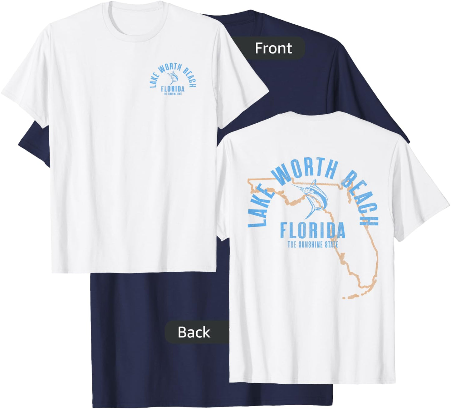 Lake Worth Beach Florida FL Retro Vintage Beach Front & Back Men Women T-Shirt - T-Shirt | Navy