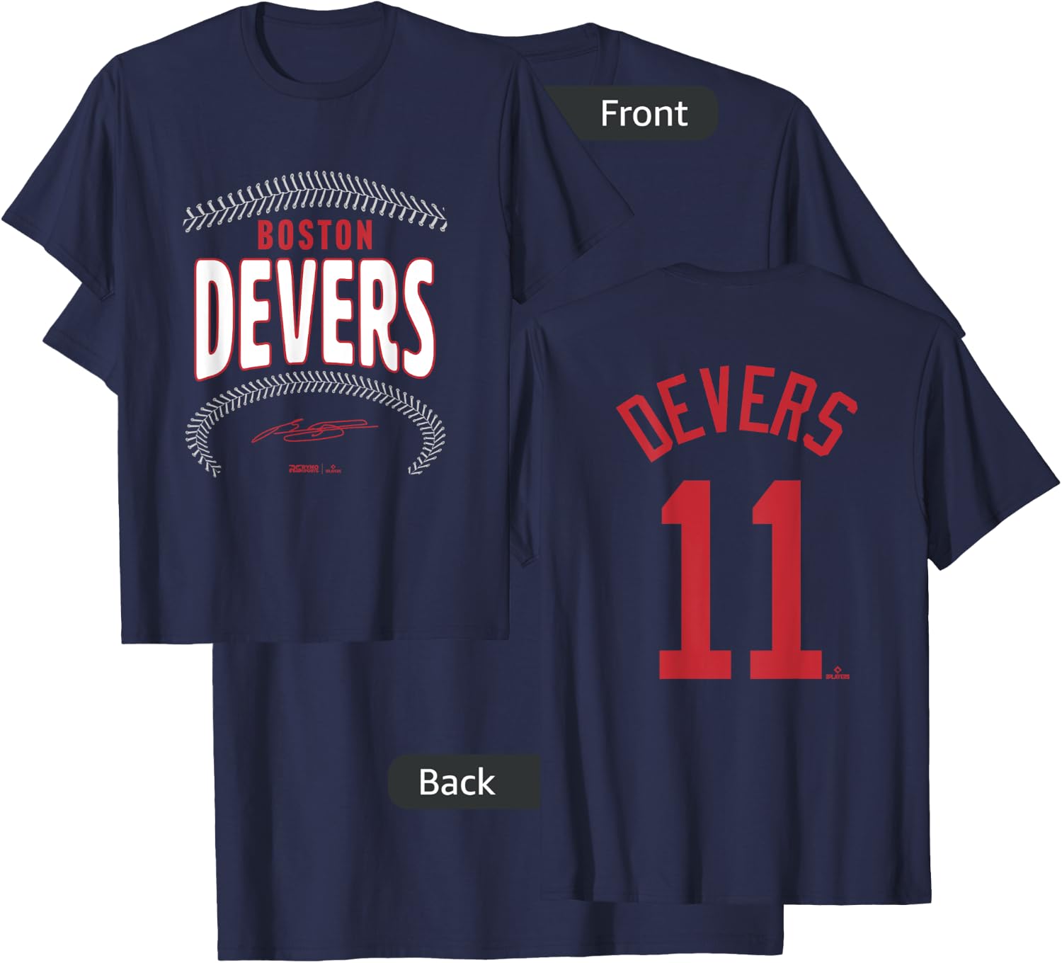 Rafael Devers Boston Baseball Name & Number (Front & Back) T-Shirt - T-Shirt | Navy