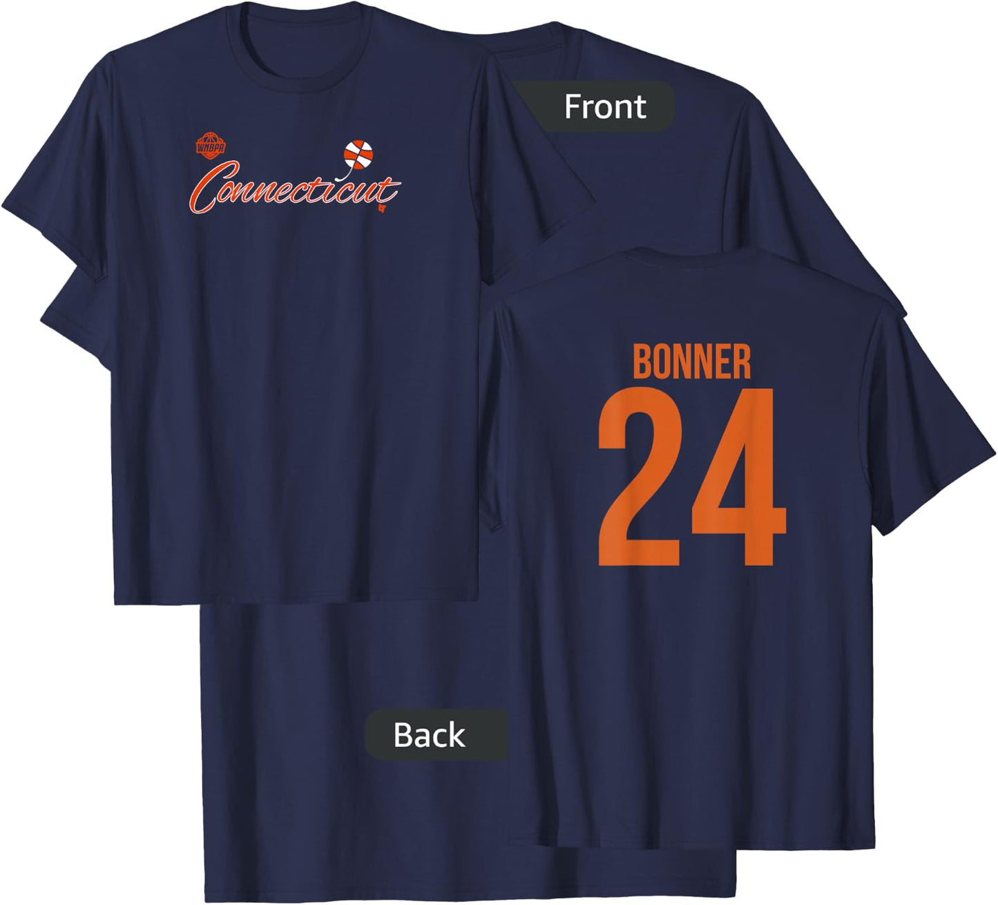 DeWanna Bonner 24 - Number on Back - Connecticut Basketball T-Shirt - T-Shirt | Navy