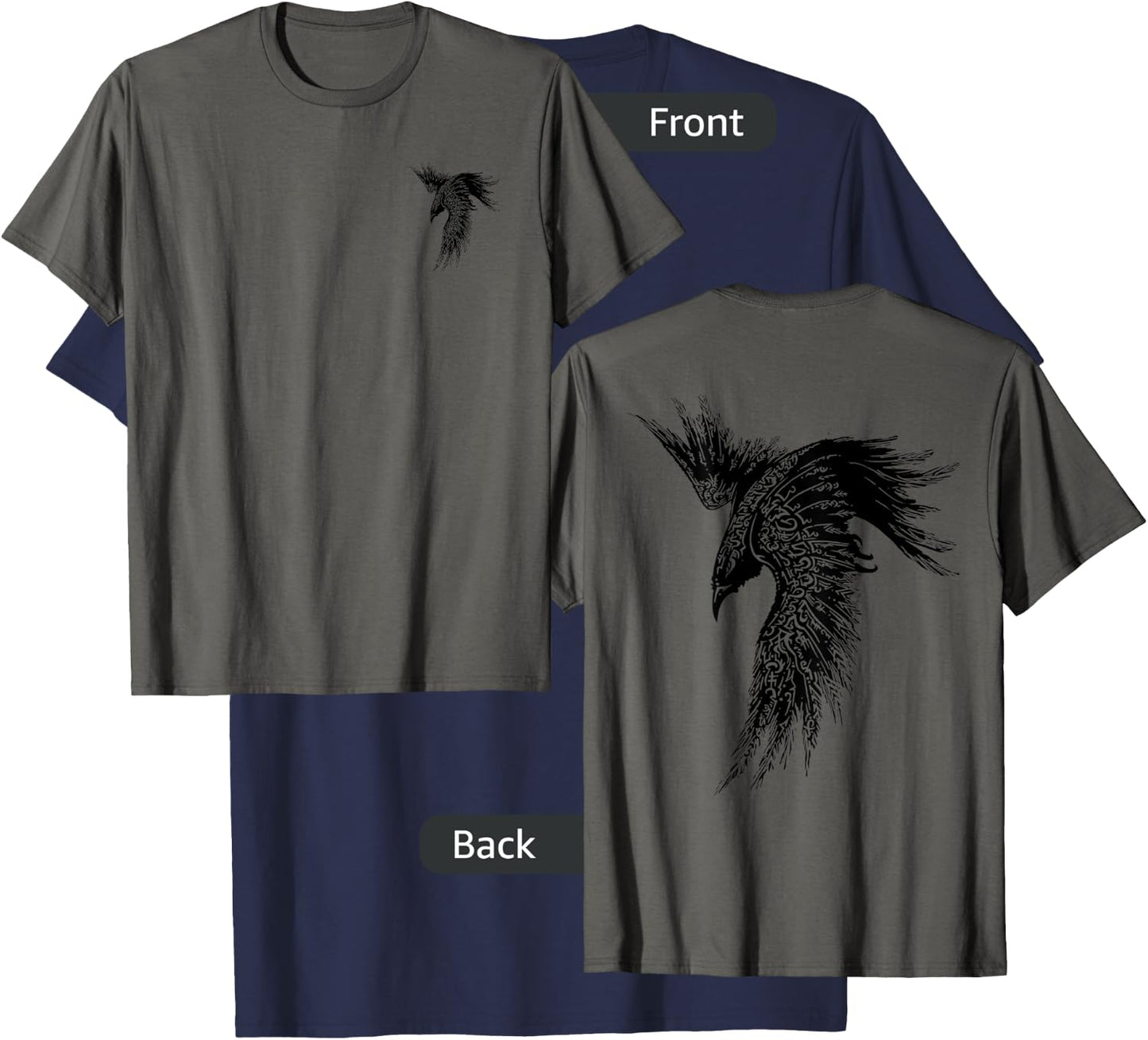 Viking Raven Norse Mythology DESIGN SMALL FRONT BIG ON BACK T-Shirt - T-Shirt | Navy