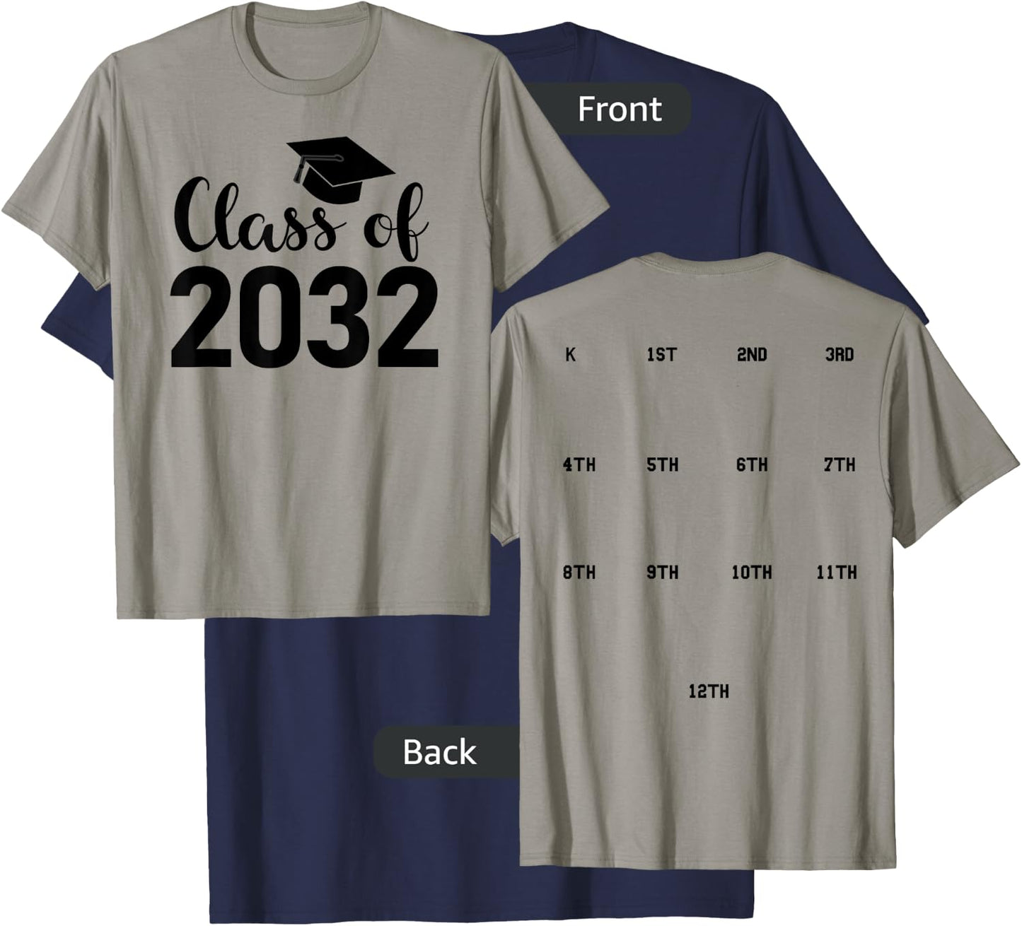 Class of 2032 Grow With Me Shirt - HANDPRINTS go on BACK of T-Shirt - T-Shirt | Navy