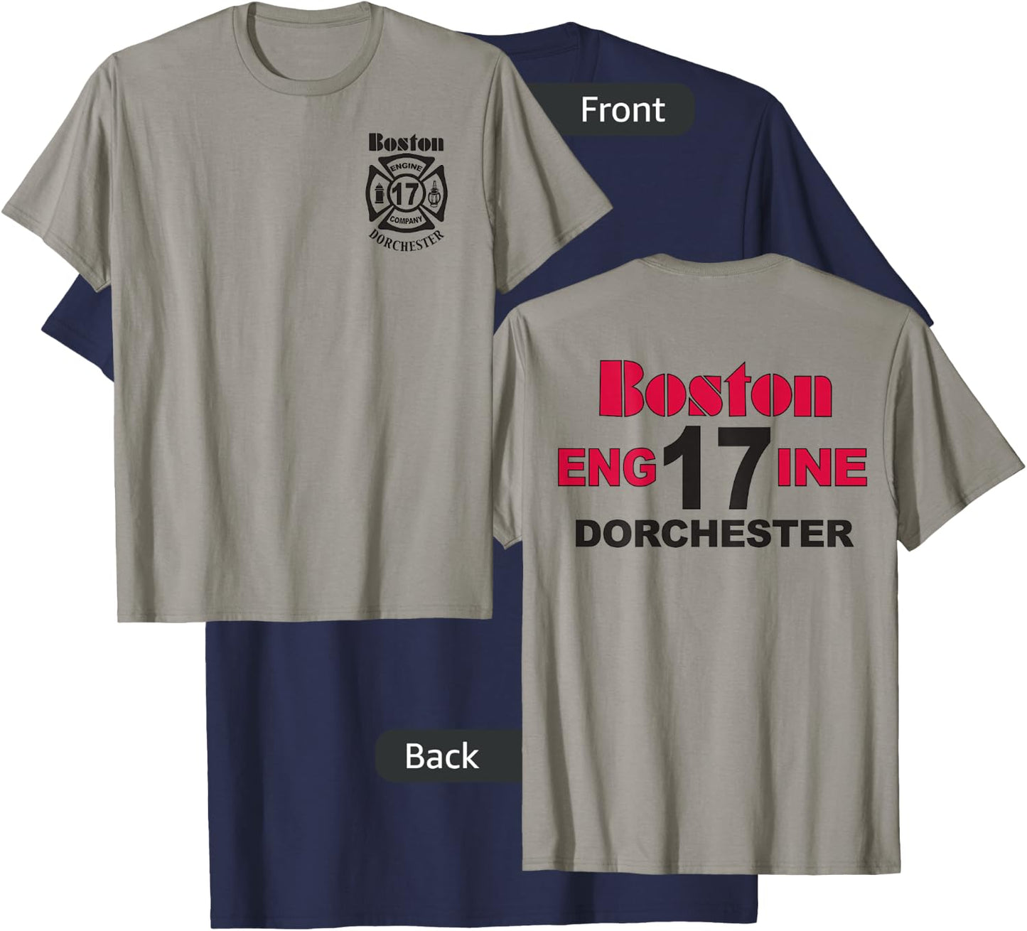 Boston Fire Department Engine 17 Dorchester - Dark Graphics T-Shirt - T-Shirt | Navy