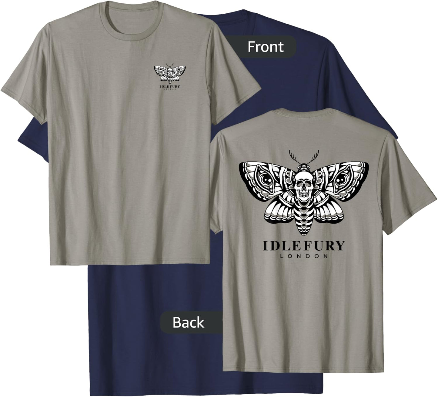 VIEW BACK PRINT Idle Fury Death Moth Skull Moth Butterfly T-Shirt - T-Shirt | Navy