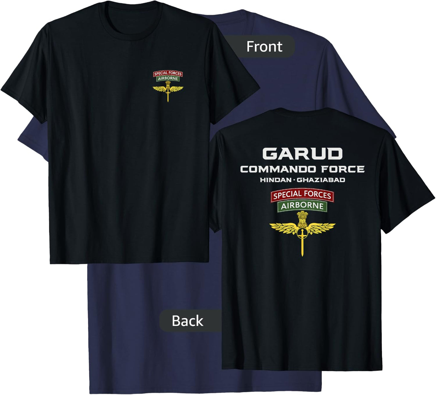Garud Commando Indian Special Force Army BACKPRINT T-Shirt - T-Shirt | Navy