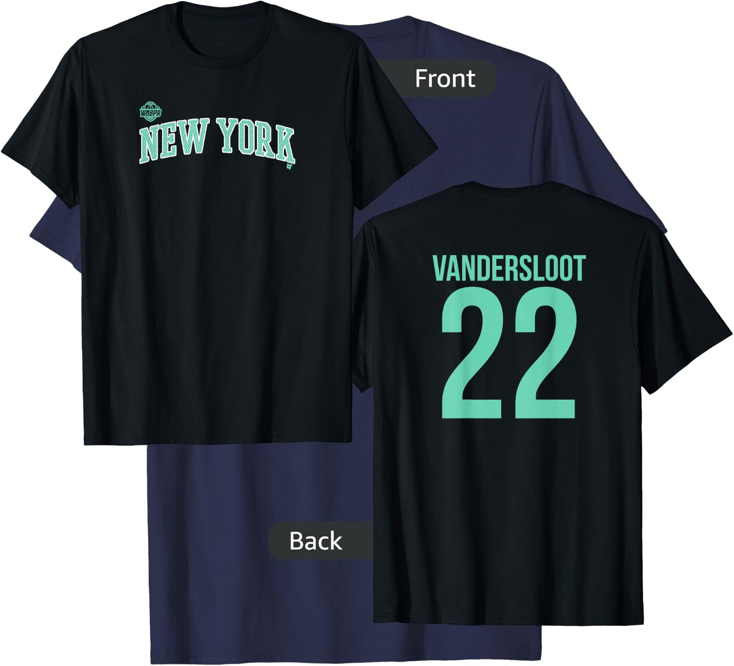 Courtney Vandersloot 22 -Number on Back- New York Basketball T-Shirt - T-Shirt | Navy