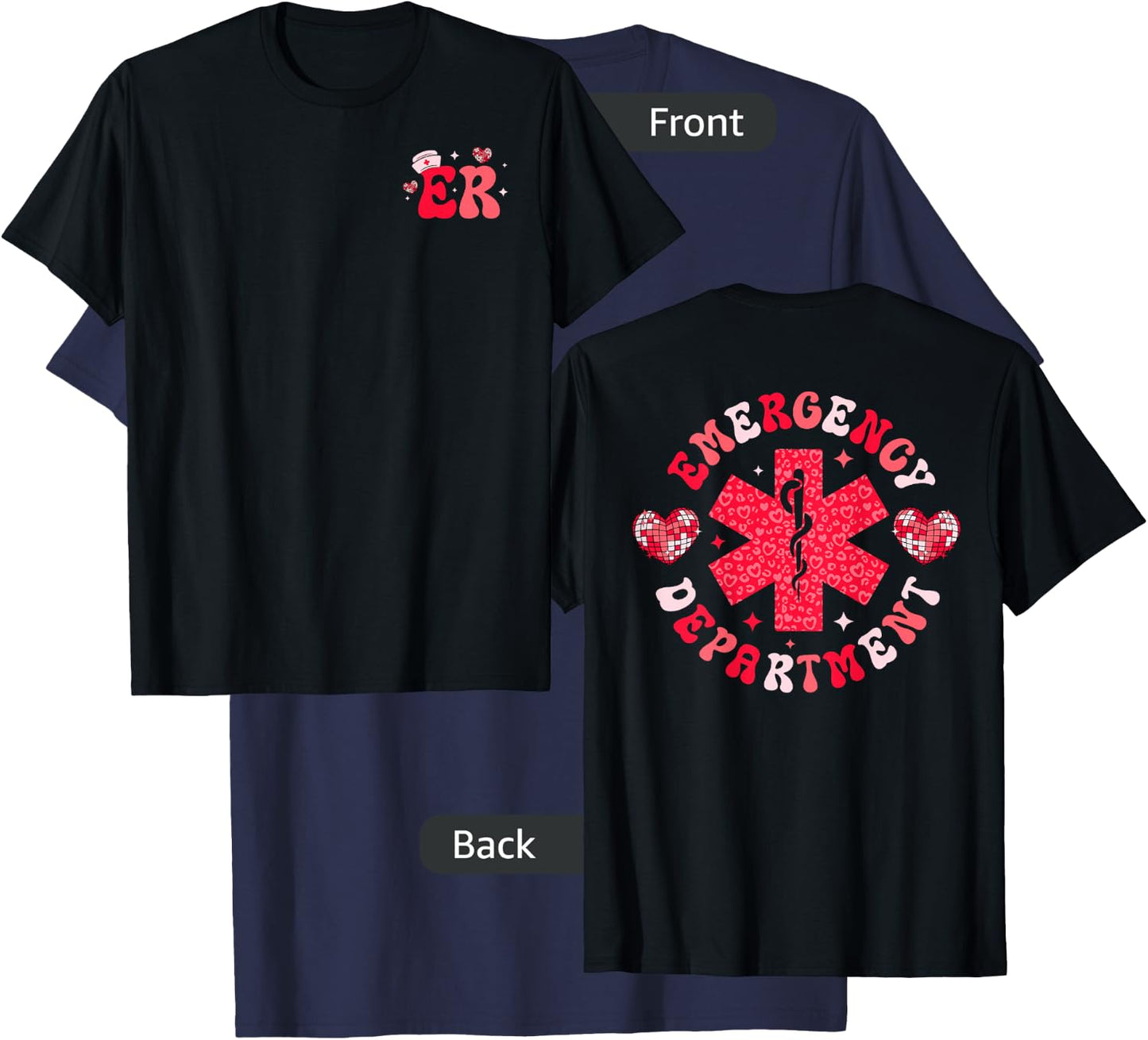 Emergency Department Valentines Day ER Nurse ED Tech Nursing , Small T-Shirt - T-Shirt | Navy