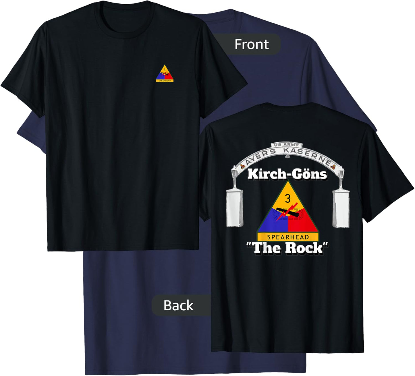 3rd AD on front - Ayers Kaserne-3rd AD print on back T-Shirt - T-Shirt | Navy
