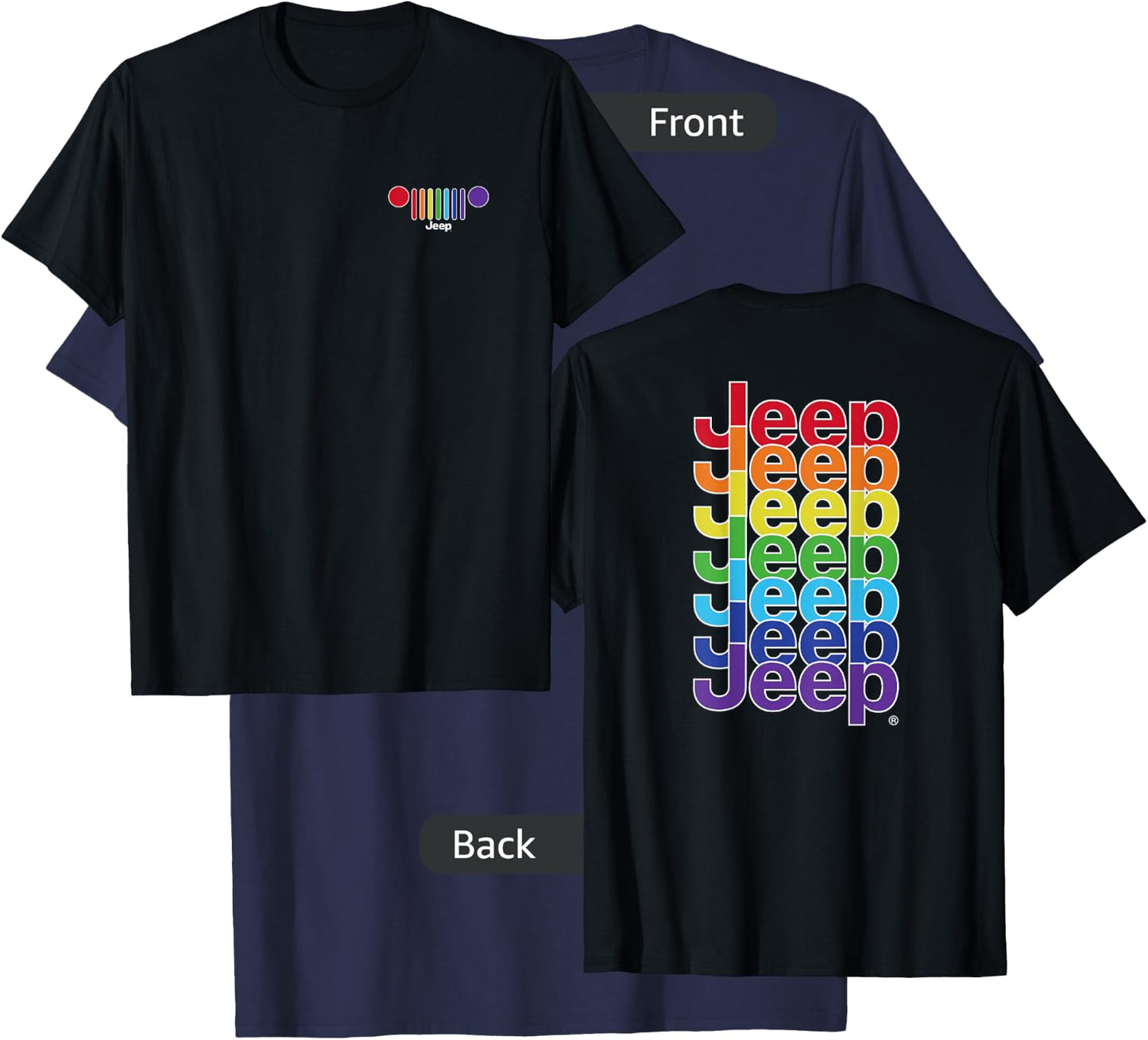 Jeep Grille Pride Flag - White Logo (Two-Sided) T-Shirt - T-Shirt | Navy