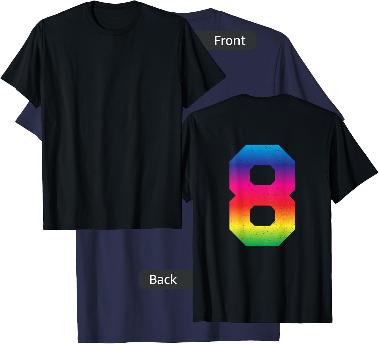 #8 Rainbow Sport Jersey Uniform Number, 8th Birthday T-Shirt - T-Shirt | Navy