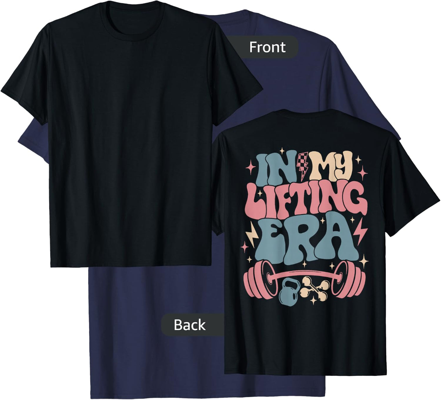 in My Lifting Era Groovy Gym Weight (On Back) T-Shirt - T-Shirt | Navy