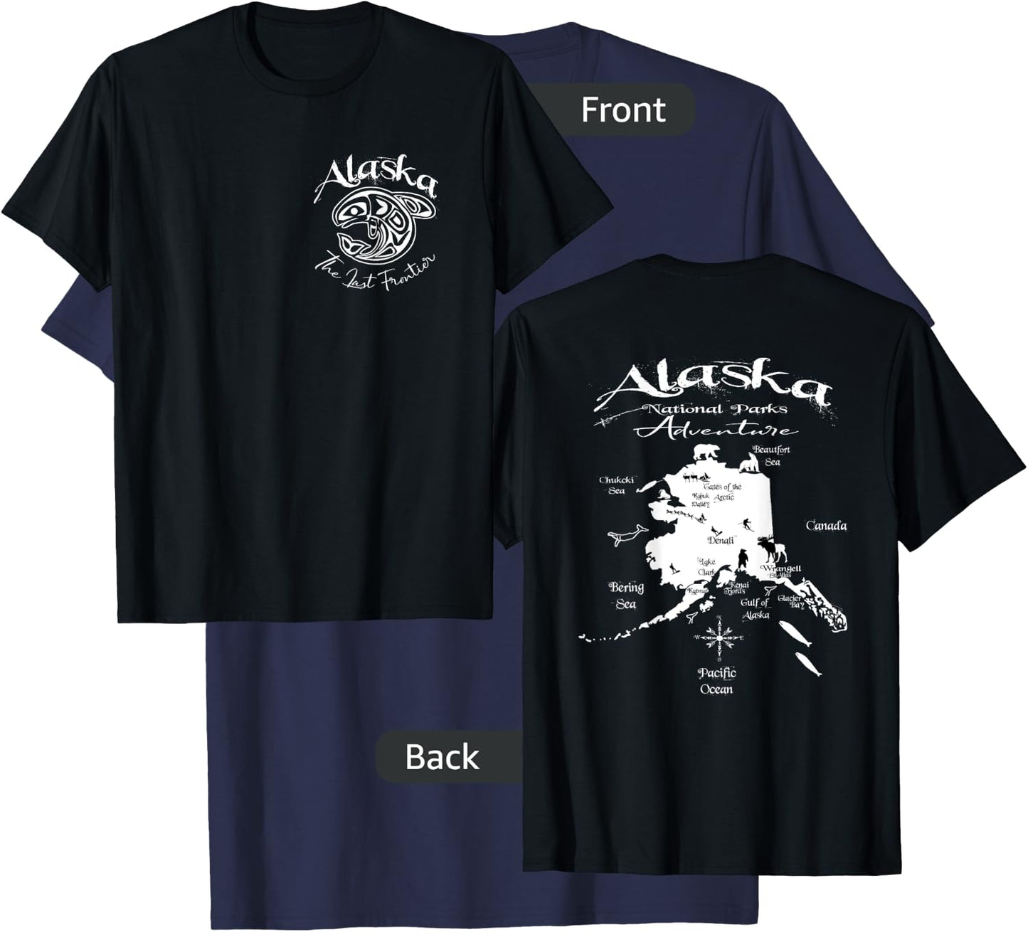 Alaska National Parks Adventure Front & Back Design T-Shirt - T-Shirt | Navy