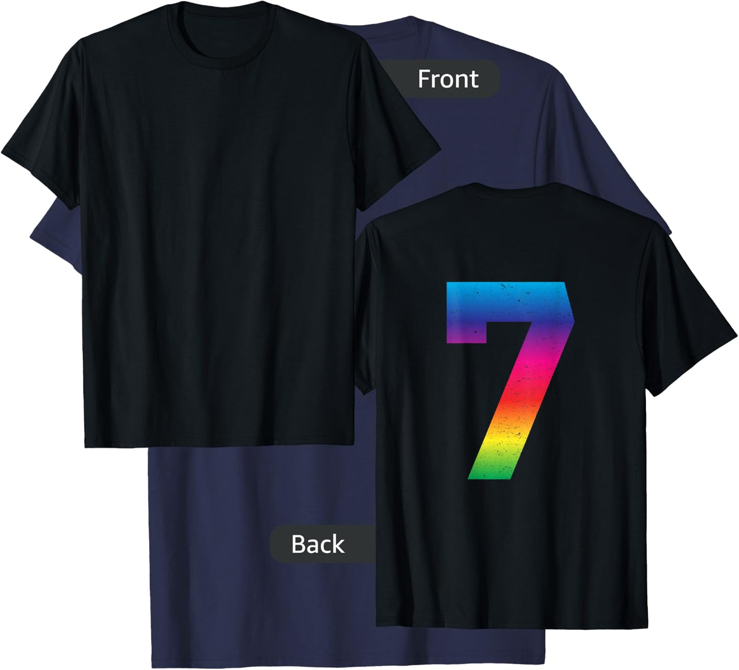 #7 Jersey Uniform Lucky Number Rainbow T-Shirt - T-Shirt | Navy