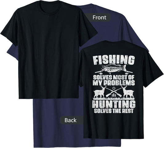 Fishing Solves Most of My Problems Design On Back T-Shirt - T-Shirt | Navy
