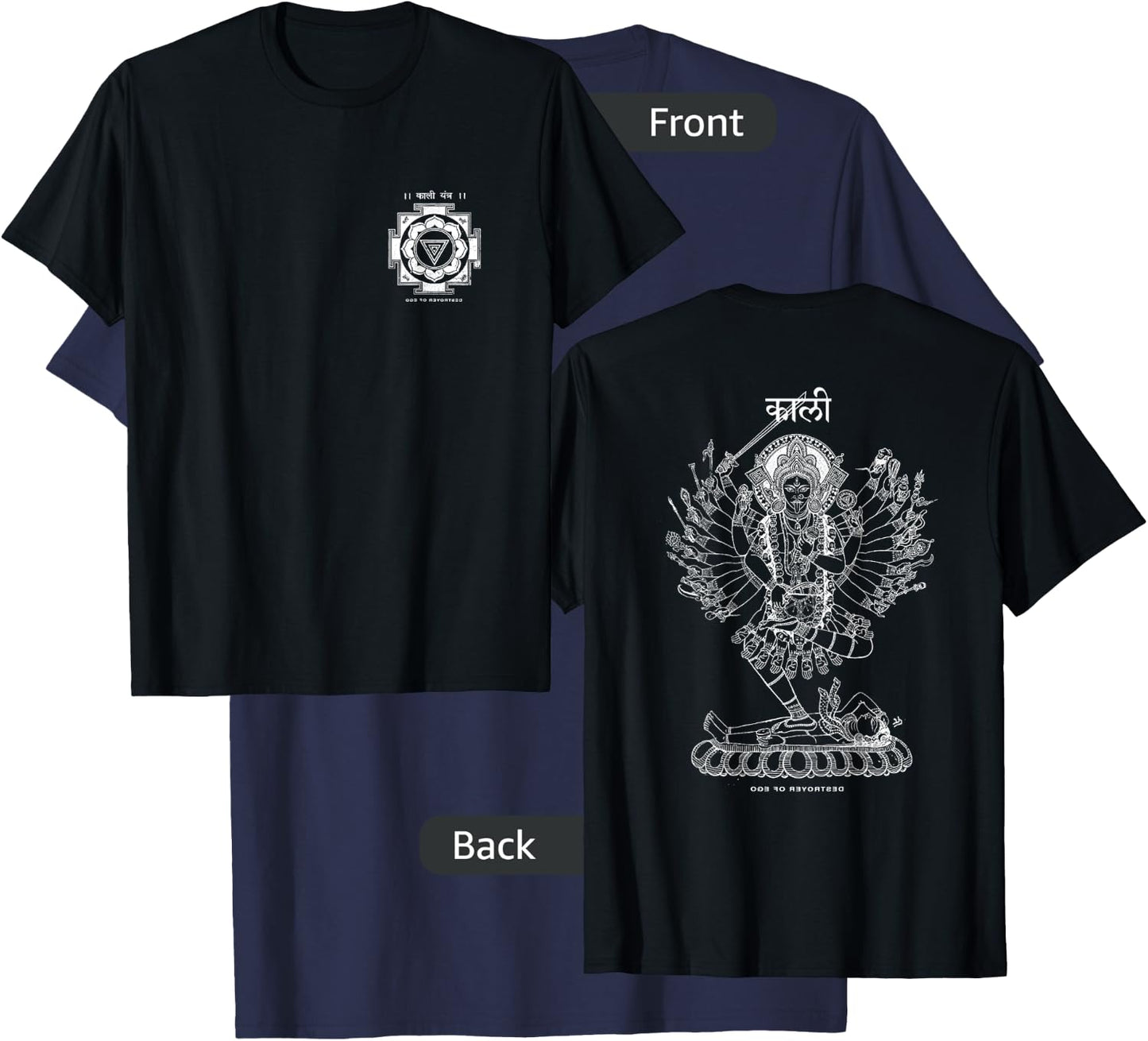 KALI Hindu Goddess, Kali Ma Yantra, Sacred Tantric Thangka T-Shirt - T-Shirt | Navy