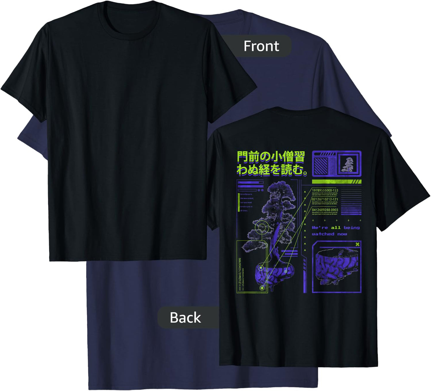 Futuristic waporwave Aesthetic Style digital Nature glitch T-Shirt - T-Shirt | Navy