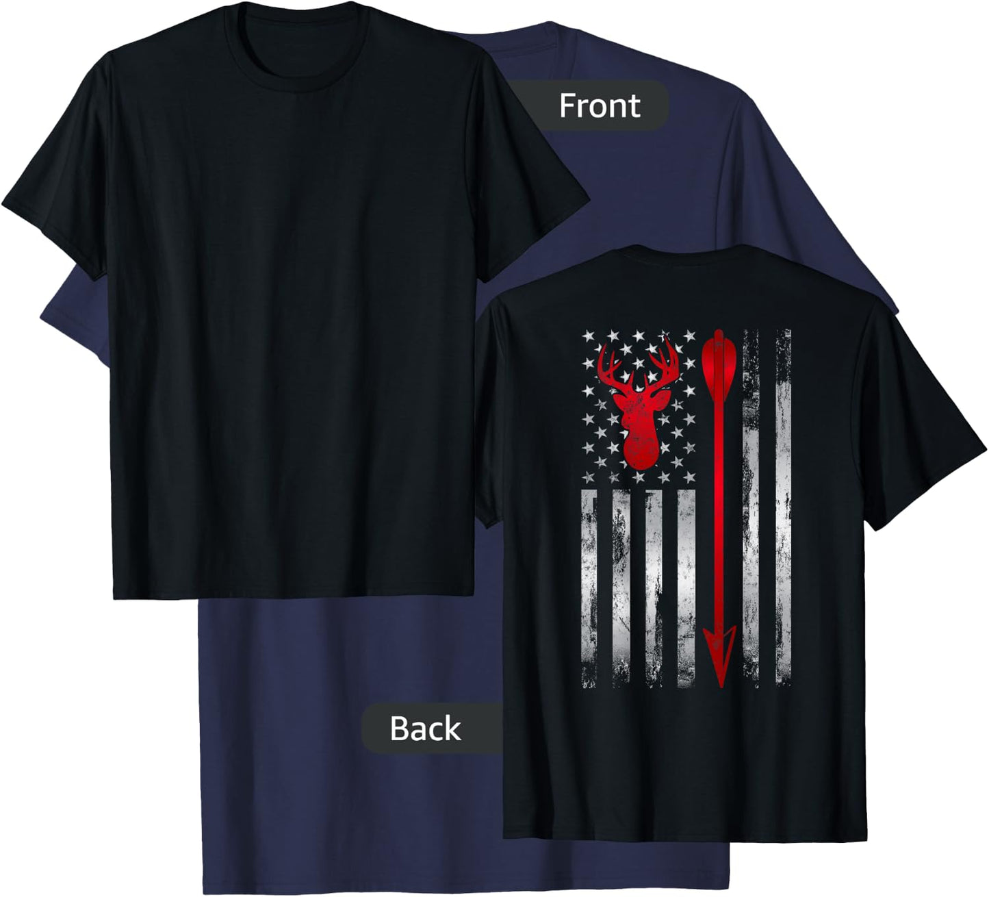 BowHunter Patriotic American USA flag Deer Bow Hunting T-Shirt - T-Shirt | Navy
